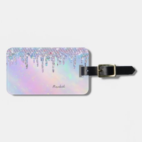 Trendy Rainbow Glitter Drips Holographic Luggage Tag Gabriel Angel Design
