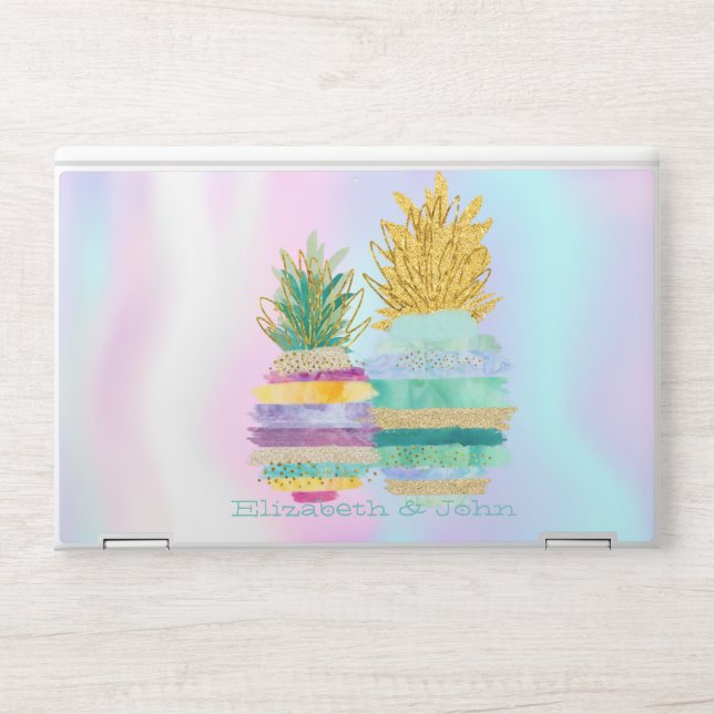 Trendy Rainbow Glitter Pineapple Holographic  HP Laptop Skin (Front)