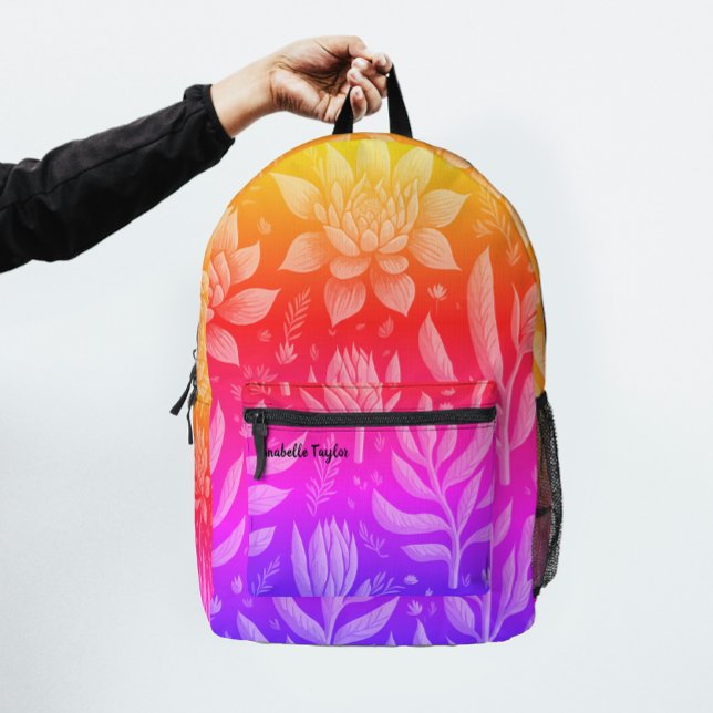 Trendy Rainbow Gradient Garden Zen Floral Pattern  Printed Backpack (Creator Uploaded)