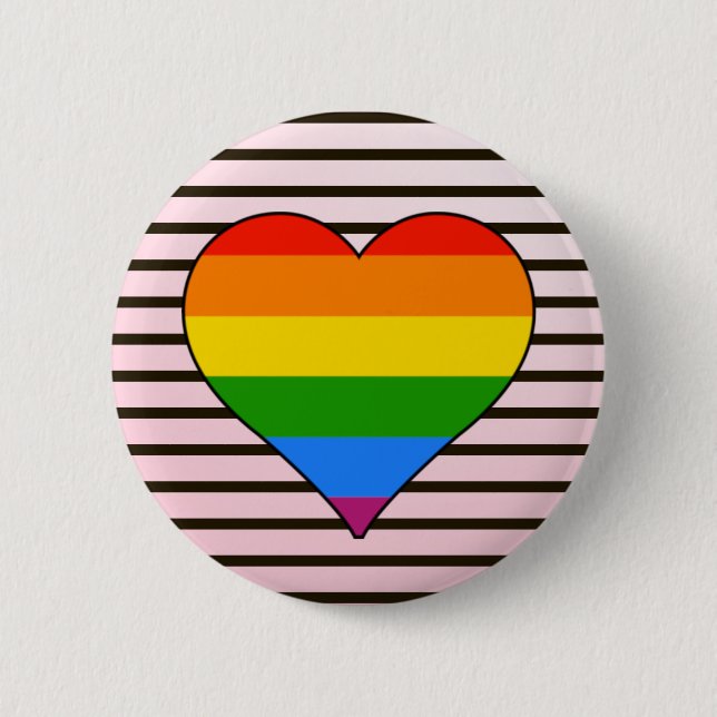 Trendy Rainbow Heart with Designer Stripes custom Button (Front)