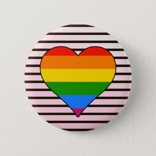 Trendy Rainbow Heart with Designer Stripes custom Button