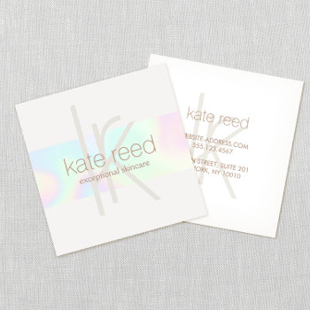 Trendy Rainbow Holographic Monogram Stripe Square Business Card by sm_business_cards at Zazzle