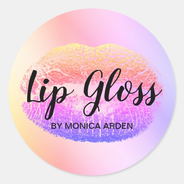 Trendy Rainbow Lip Gloss Business Sticker (Front)