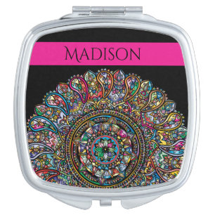 Trendy Rainbow Mandala Indian Colorful Compact Mirror