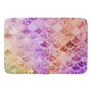 Trendy Rainbow Ombre Glitter Mermaid Fish Scales Bathroom Mat