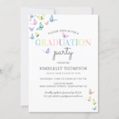 Trendy Rainbow Pastel Butterfly Graduation Party Invitation (Front)