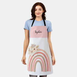 Trendy Rainbow Pink Boho Dried Flowers Apron