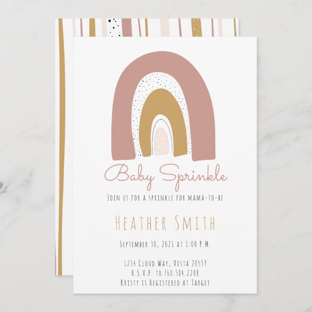 Trendy Rainbow Theme blush mustard pink Sprinkle Invitation (Front/Back)