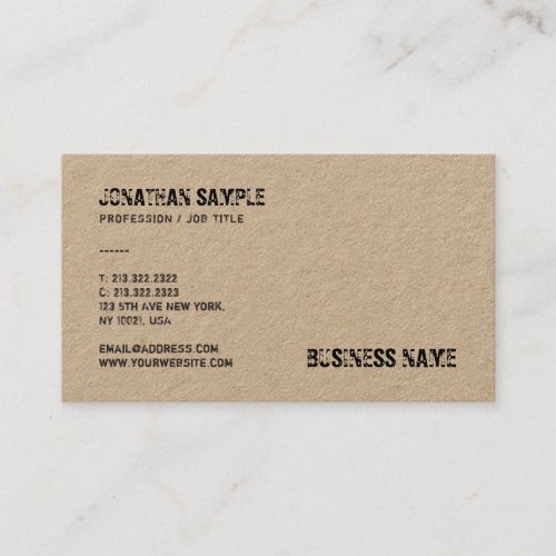 Trendy Real Kraft Paper Distressed Text Template Business Card