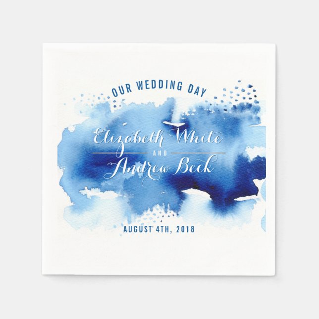 TRENDY RECEPTION stylish watercolor splash blue Paper Napkins (Front)