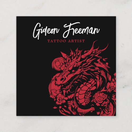 Trendy Red and Black Dragon Tattoo Artist Square Business Card