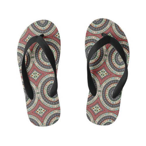 Trendy Red and Black Geometric Aztec Pattern Kids Flip Flops