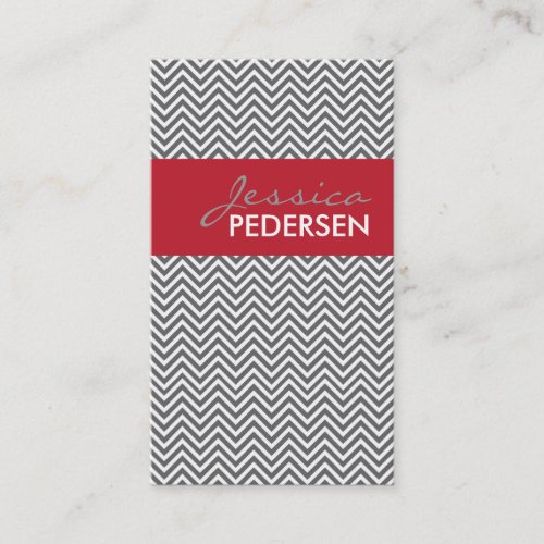Trendy Red and Gray Chevron Business Cards