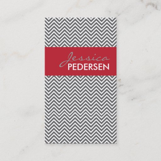 Customizable Trendy Red and Gray Chevron Business Cards