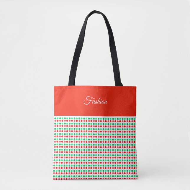 Trendy Red and Green Polka Dots Tote Bag (Front)