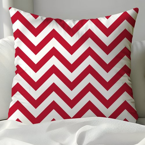 Trendy Red and White Chevron Zigzag Stripes Throw Pillow