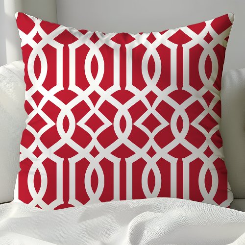 Trendy Red And White Moroccan Trellis Pattern Throw Pillow