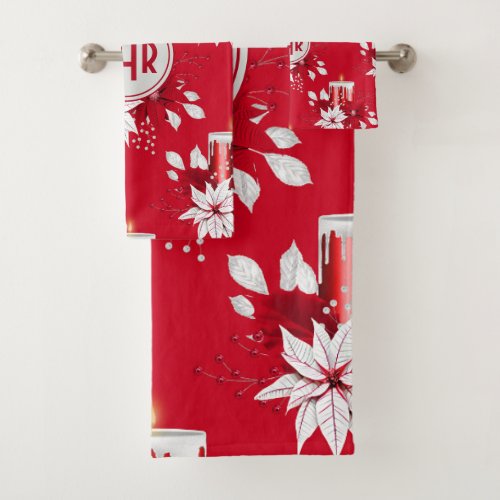 Trendy Red and White Poinsettia Flower Bath Towel Set