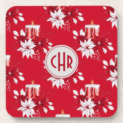 Trendy Red and White Poinsettia Flower Beverage Coaster