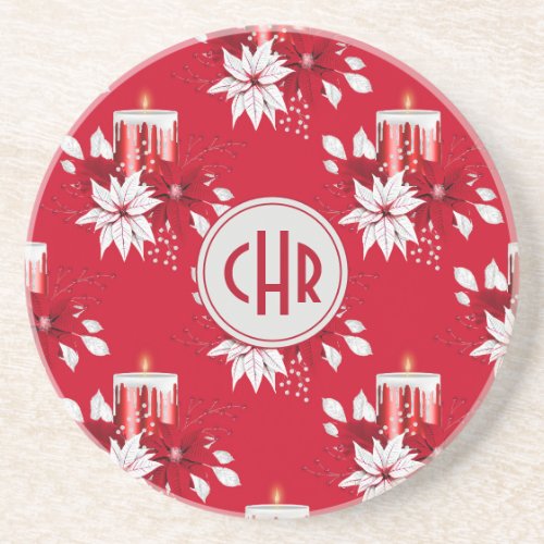 Trendy Red and White Poinsettia Flower Coaster