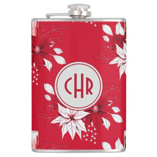 Trendy Red and White Poinsettia Flower  Flask