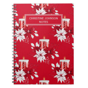 Trendy Red and White Poinsettia Flower Notebook