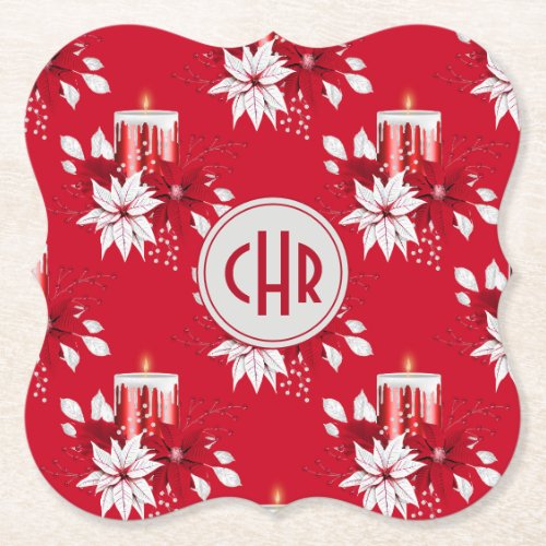 Trendy Red and White Poinsettia Flower Paper Coaster