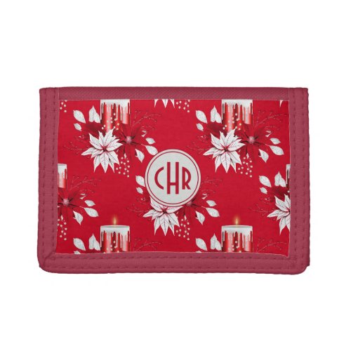 Trendy Red and White Poinsettia Flower Trifold Wallet