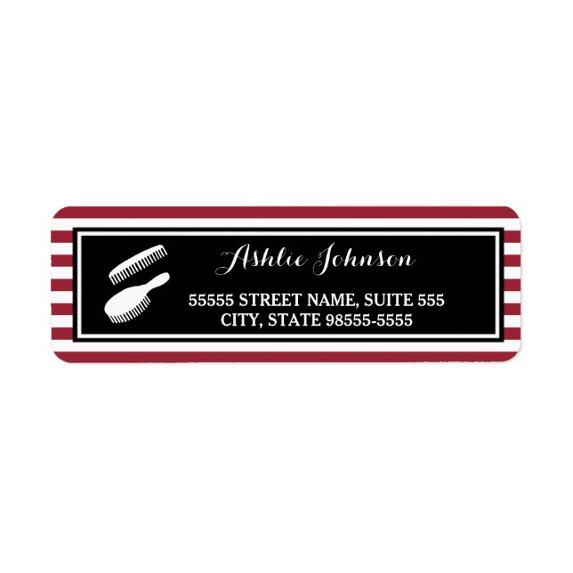 Trendy Red and White Stripes Salon Hair Stylist Label (Front)