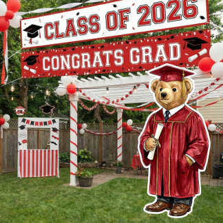 Trendy Red Bear Printable Graduation Party Decor