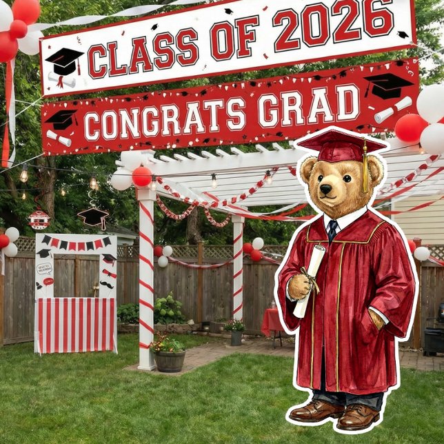 Trendy Red Bear Printable Graduation Party Decor (Creator Uploaded)