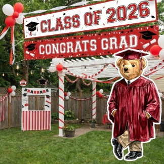 Trendy Red Bear Printable Graduation Party Decor