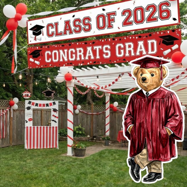 Trendy Red Bear Printable Graduation Party Decor (Creator Uploaded)