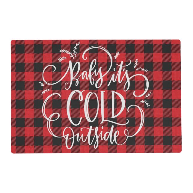 Trendy Red Black Buffalo Plaid Christmas Winter Placemat (Front)