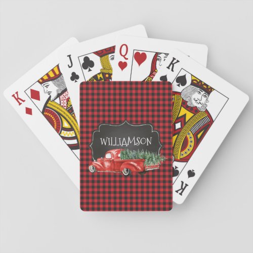 Trendy Red  Black Buffalo Plaid Red Vintage Truck Playing Cards