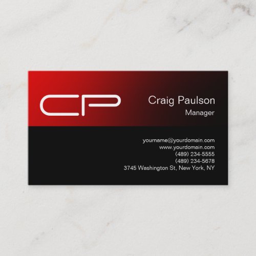 Trendy Red Black Chic Monogram Business Card