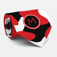 Trendy Red Black Cow Print Monogram Bandana, Zazzle