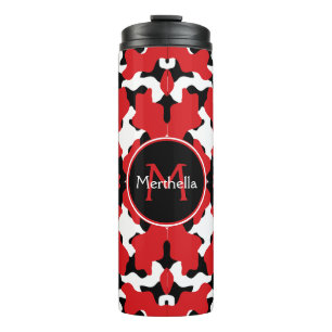 Trendy Red Black Cow Print Monogram Thermal Tumbler