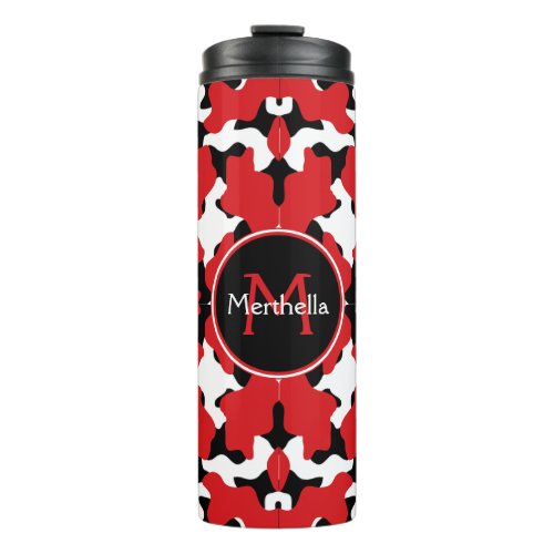 Trendy Red Black Cow Print Monogram Thermal Tumbler