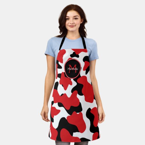 Trendy Red Black Cow Print Personalized Apron