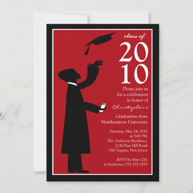 Trendy Red & Black Graduation Invitation (Front)