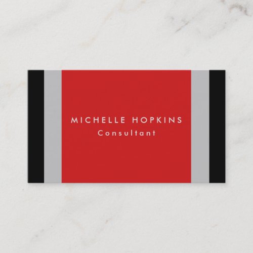 Trendy Red Black Gray Stripes Professional Chic Business Card