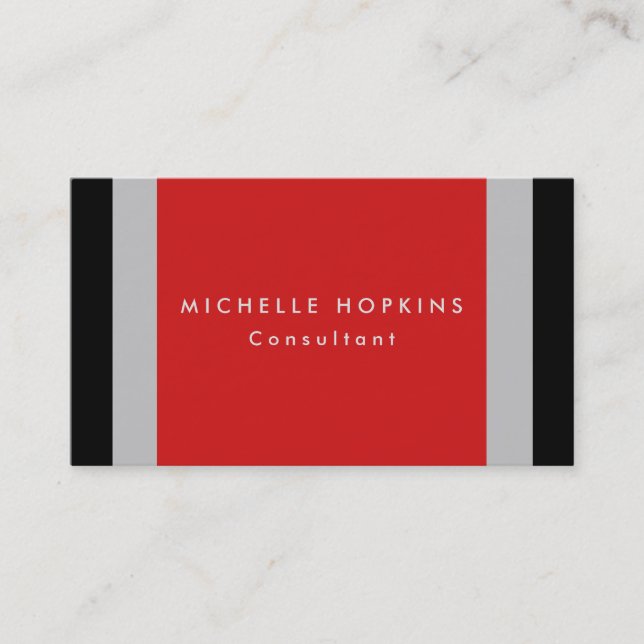 Trendy Red Black Gray Stripes Professional Chic Business Card (Front)