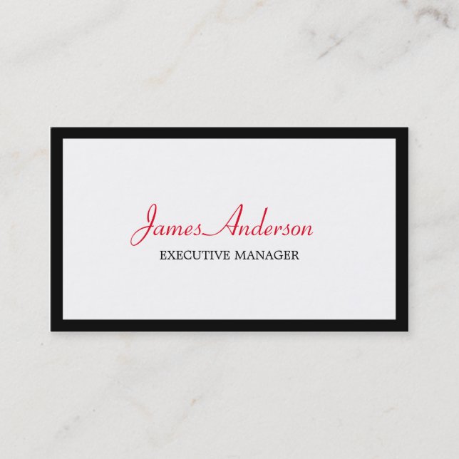 Trendy Red Black Stripe White Executive Manager Business Card (Front)