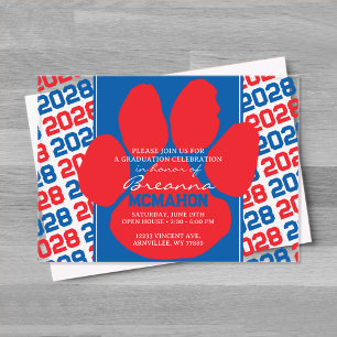 Trendy Red & Blue Graduation Pawprint Clear Acrylic Invitations