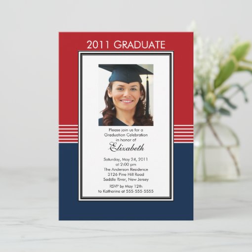 Trendy Red & Blue Photo Graduation Invitation | Zazzle