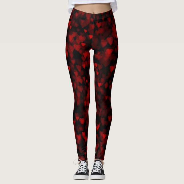 Trendy Red Bokeh Hearts Leggings (Front)