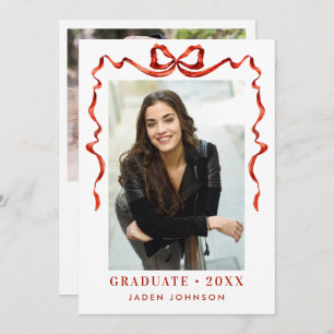 Trendy Red Bow Ribbon 2 PHOTO Graduation Party Invitation
