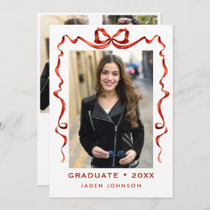 Trendy Red Bow Ribbon 4 PHOTO Graduation Party Invitation