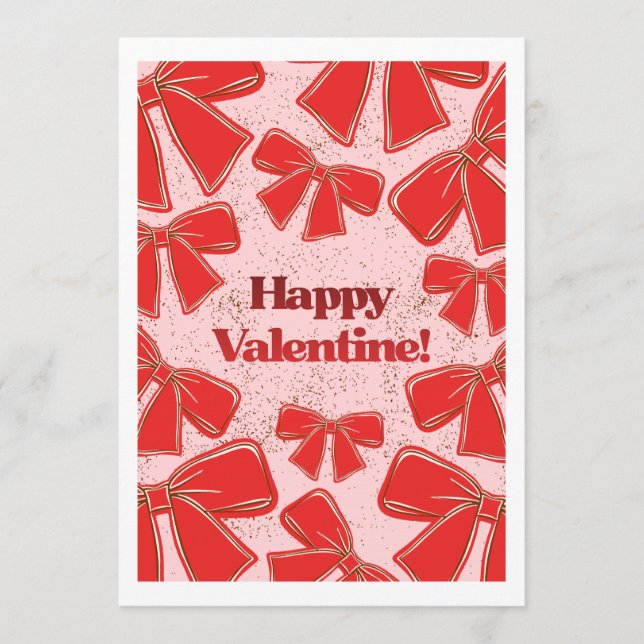 Trendy Red Bows Pattern Valentine’s Day Greeting  Holiday Card (Front)